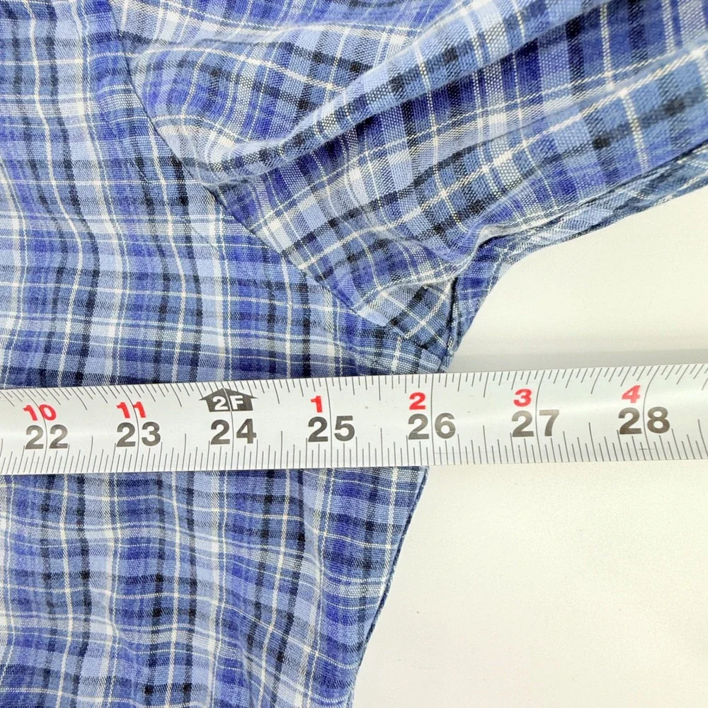 Johnston & Murphy Blue Plaid Textured Flannel Tailored Fit  L/S Shirt Size XL‎